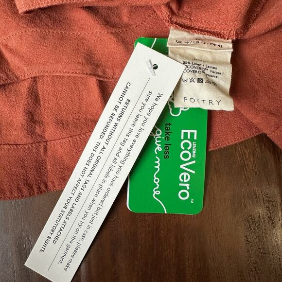 POETRY Linen Blend Button Up Shirt Dark Coral LS Relaxed Travel NWT - Picture 6 of 11